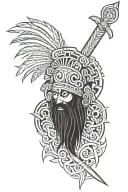 tribal chieftain wielding a sword wrapped tattoo design idea