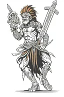 tribal chieftain wielding a sword wrapped tattoo design idea