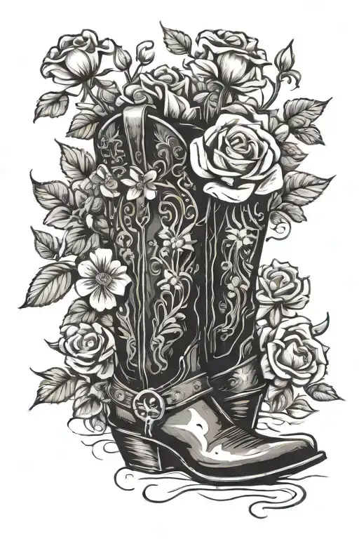 cowboy boots as a vase for flowers tattoo design idea