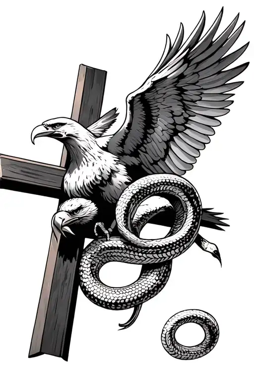 eagle on cross with snake wrapping the cross made tattoo design idea