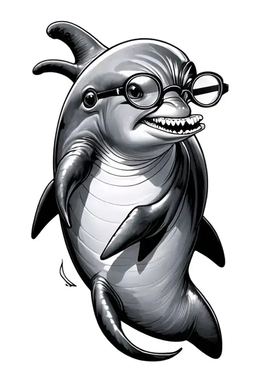 dolphin with reading glasses tattoo design idea