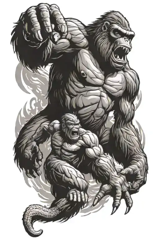 king kong fights with a dinosaur tattoo design idea