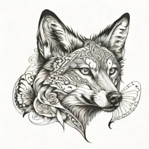 A beautiful butterfly morphing into a lupus wolf tattoo design idea