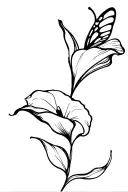 fine line calla lily with butterfly tattoo design idea