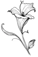 fine line calla lily with butterfly tattoo design idea