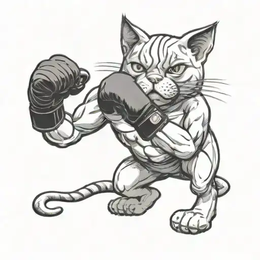 A cat boxer stands in a fighter's stance wearing boxing gloves tattoo design idea