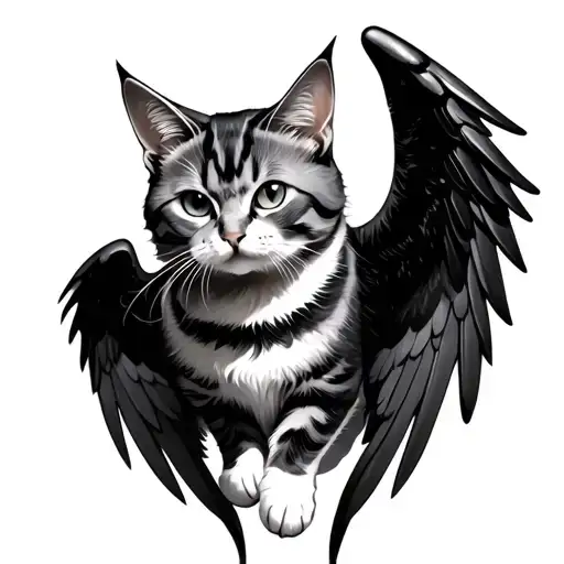 cat with wings with shadow demon tattoo design idea