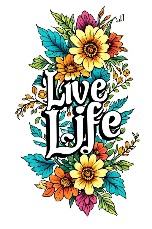 "Live Life Golden"  Neo traditional wild flowers, mandala design incorporating elements tattoo design idea