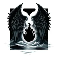 two waves facing each other that morph into angel wings tattoo design idea