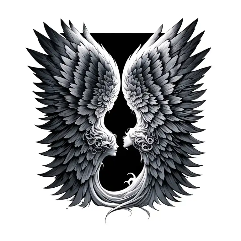 two waves facing each other that morph into angel wings tattoo design idea