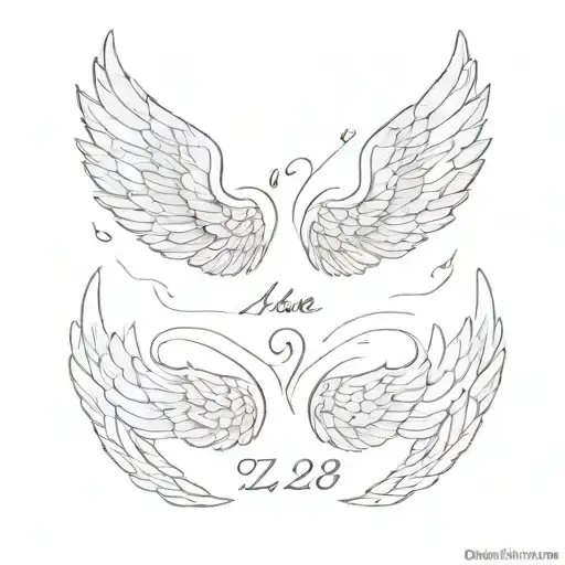 Date 4 23 2021 and 3 29 2023 with Angel wings tattoo design idea