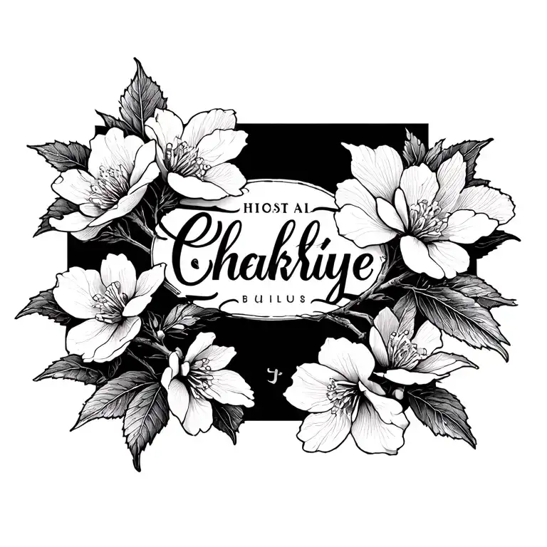 Cherry blossoms with last name for near chest tattoo tattoo design idea