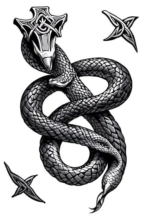 Celtic cross Snake tattoo design idea