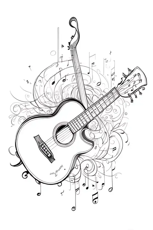design me a sketch style full sleeve tattoo with a music theme. let the design be presented to the body right away. it c tattoo design idea