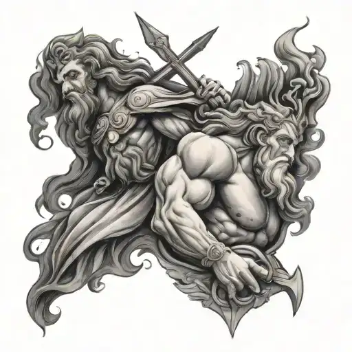 black zeus y poseidon tattoo design idea