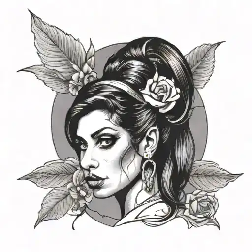 portrait of Amy Winehouse in arcane style tattoo design idea