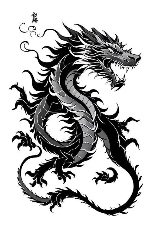A dragon and lion entangled together in black ink, for a personal tattoo design on my arm/shoulder. Traditional asian st tattoo design idea