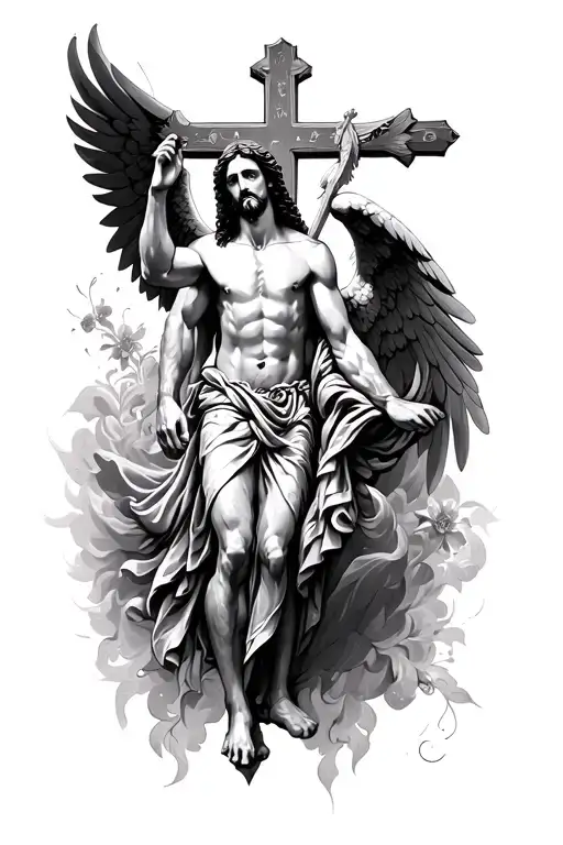 saint michael. cross. jesus. tattoo design idea
