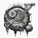 An abstract design combining elements of alternative music and machines, with a hint of dotwork style tattoo design idea