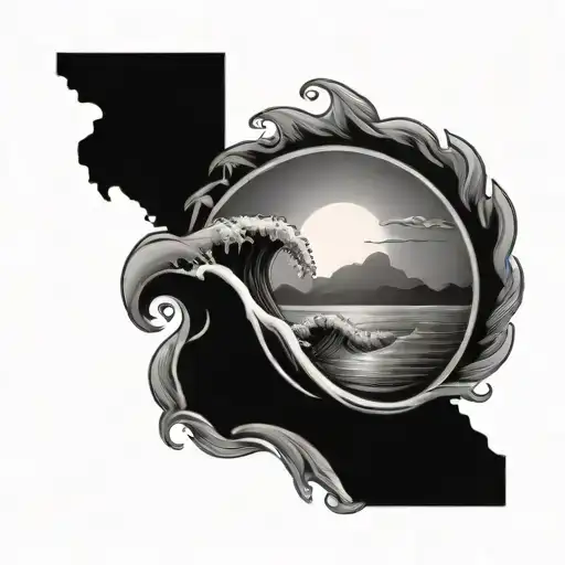 sun rise over ocean waves tattoo design idea