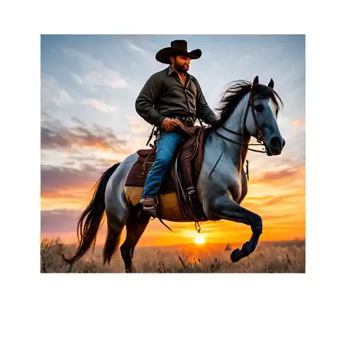 arthur morgan on horse sunrise integrated tattoo design idea