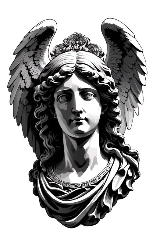 angel head statue tattoo design idea