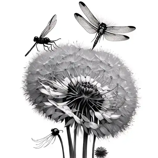dandelions and dragonfly's  tattoo design idea