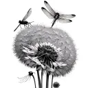 dandelions and dragonfly's  tattoo design idea
