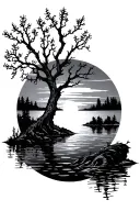Poison Tree without leaves sunset over lake tattoo design idea
