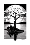 Poison Tree without leaves sunset over lake tattoo design idea