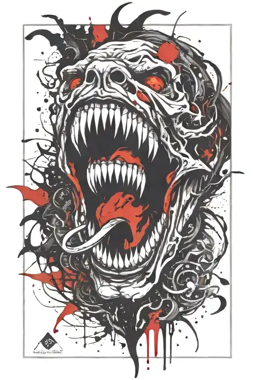DEMON MOUTH OPEN WITH BLACK FLAMES tattoo design idea