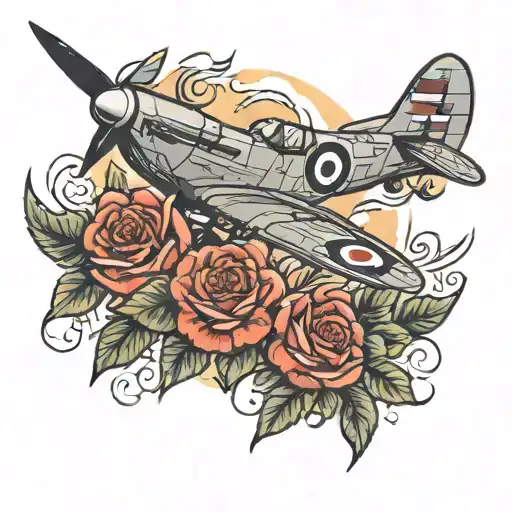 spitfire with a field of roses tattoo design idea