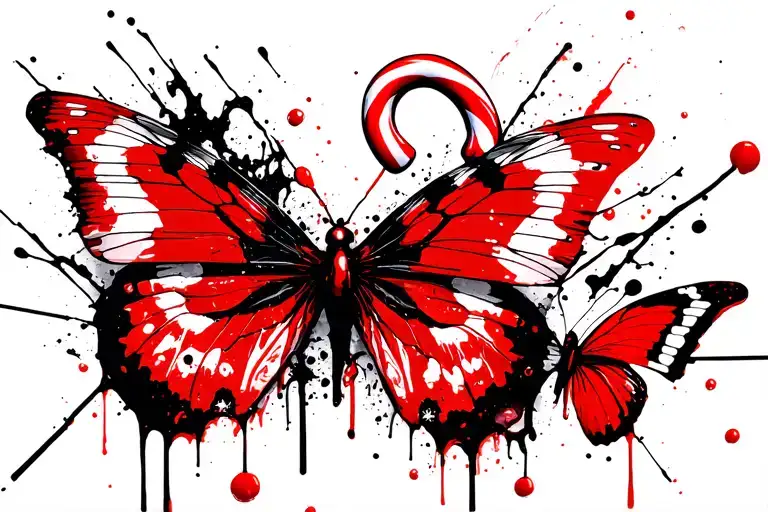 candy canes and butterflies tattoo design idea