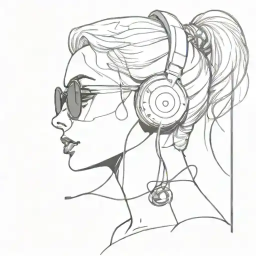 cyberpunk woman tattoos headphones rave music cables sexy sunglasses tattoo design idea