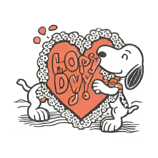 snoopy laying his head on his hands happily in a Valentine's Day heart with doily edges tattoo design idea