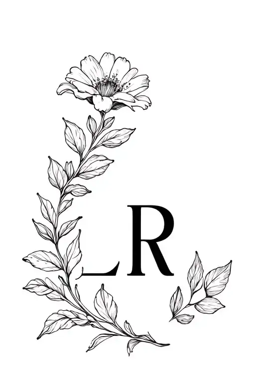 march and November birth flower with L and R initials  tattoo design idea