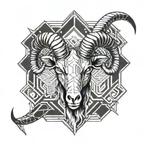 Aries in half realistic and half geometric style tattoo design idea