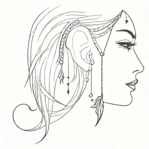 fairy wing behind the ear with dangling chains connected to a sun and moon with whimsical stars and sparkles around it  tattoo design idea