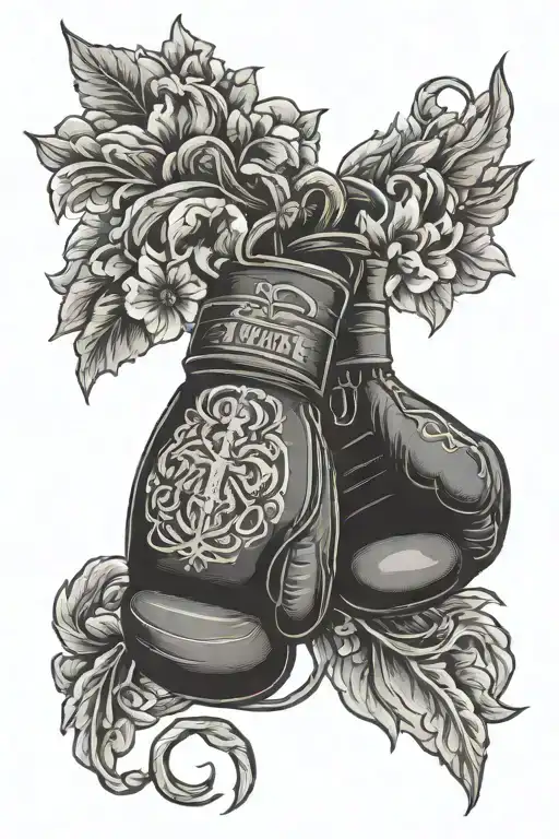 cross mountains boxing gloves tattoo design idea