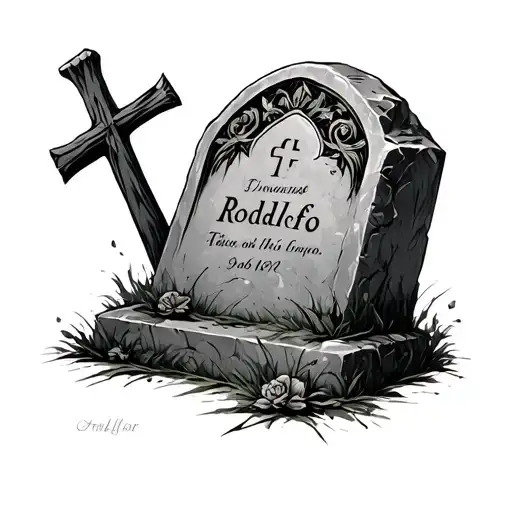 gravestone with name written across Rodolfo tattoo design idea