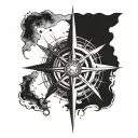 Create a design for a compass rose tattoo inspired by the work of Hans Ruedi Giger. tattoo design idea