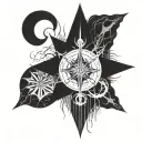 Create a design for a compass rose tattoo inspired by the work of Hans Ruedi Giger. tattoo design idea