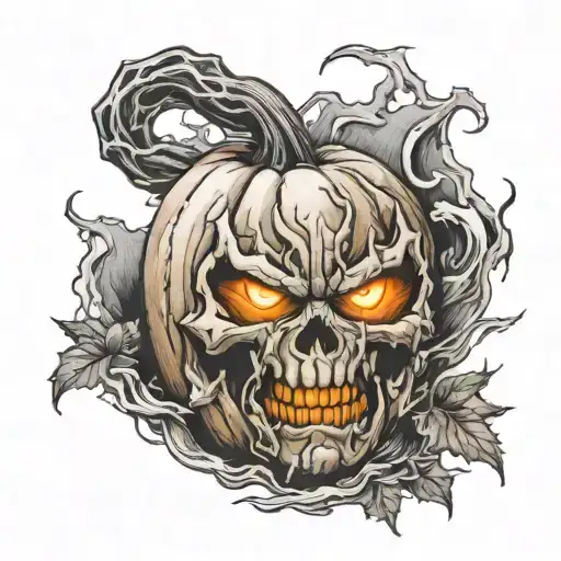 a pumpkin with thors storm breaker tattoo design idea