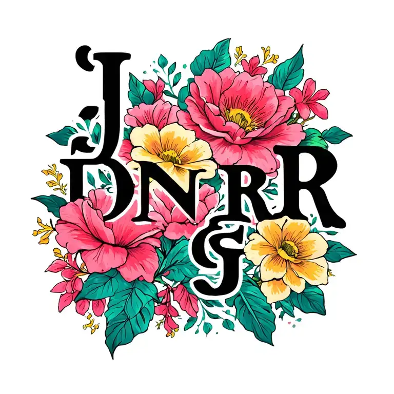"J D N R G" Flowers tattoo design idea