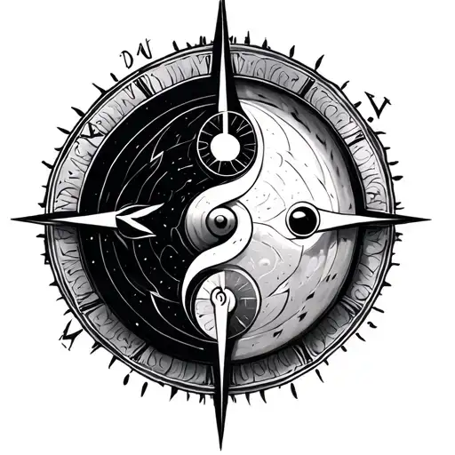 Yin Yang Compass tattoo design idea