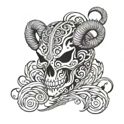 Aries skull tribal tattoo design idea