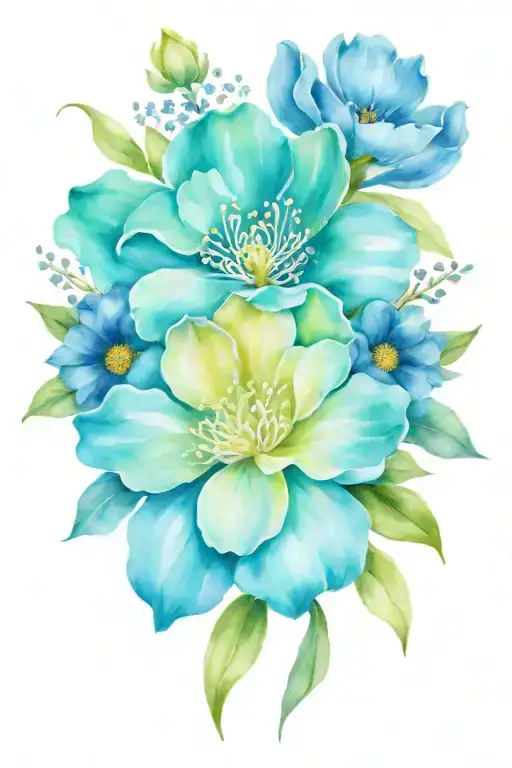 February august and October birth flower bouquet tattoo design idea