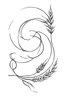 Interwoven Pisces fish, Scorpio moon tail, and Virgo wheat design, Minimalist swirl of symbols flowing upward the arm tattoo design idea
