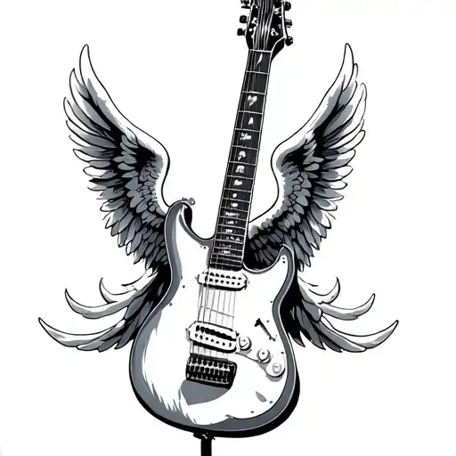 guitar with angel wings tattoo design idea