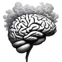 brain covered in clouds and smoke coming tattoo design idea